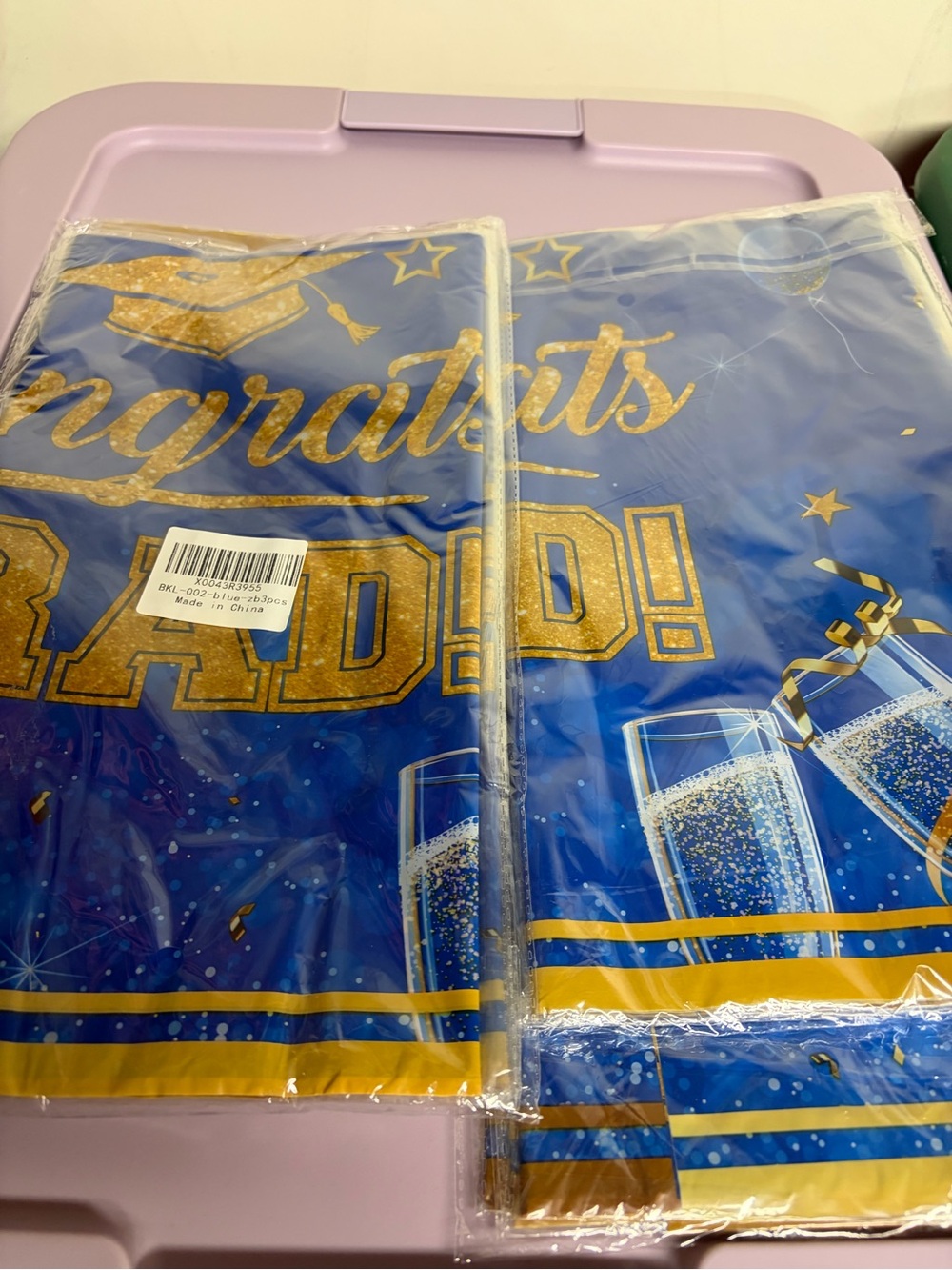 NWT - 12 Congrats Grad Blue Plastic Tablecloths with Gold Accents - - Picture 2 of 5